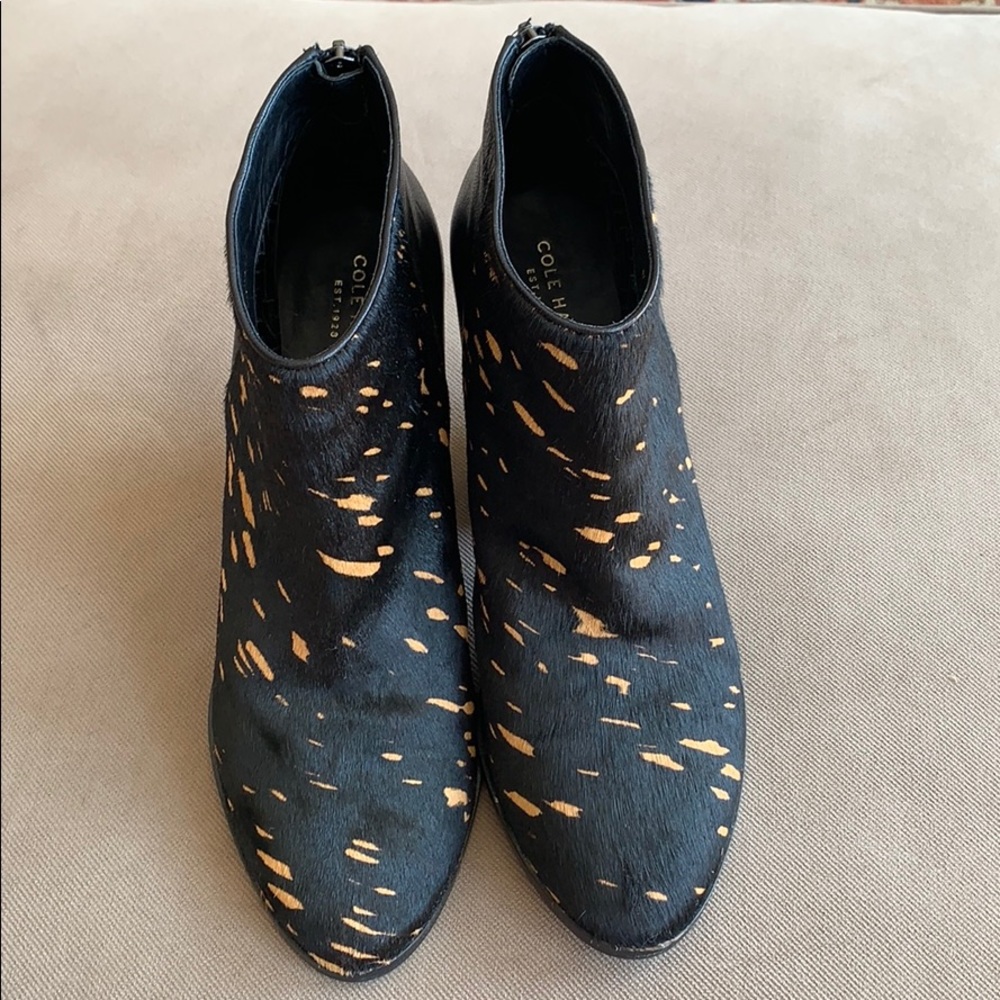 Cole Haan Black & Gold Pony Hair Booties Size 10